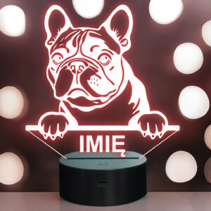 Lampka Nocna LED Buldog francuski Rasa Psa z Imieniem na Prezent v.1