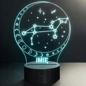 Lampka Nocna LED Lew Znak Zodiaku Horoskop z Imieniem Prezent Grawer