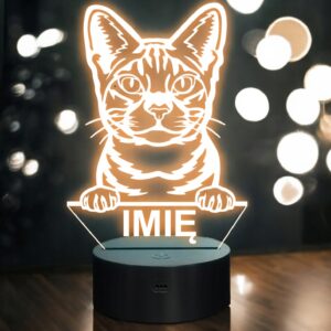 Lampka Nocna LED Ocicat Rasa Kota z Imieniem na Prezent