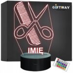 Lampka Nocna LED Imię Statuetka Fryzjer Nożyczki Grzebień Prezent Grawer v2
