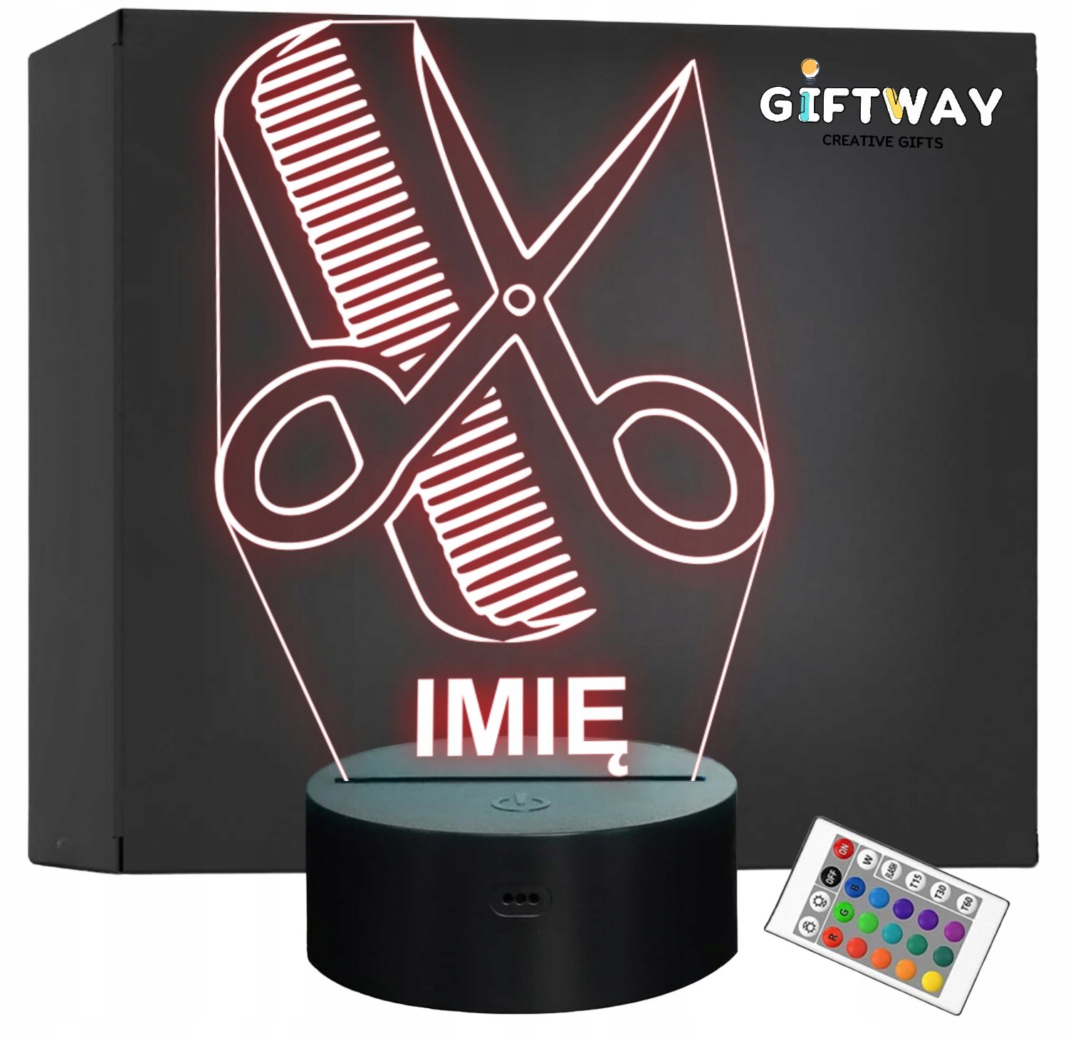 Lampka Nocna LED Imię Statuetka Fryzjer Nożyczki Grzebień Prezent Grawer v2 Lampka Nocna LED Imię Statuetka Fryzjer Nożyczki Grzebień Prezent Grawer v2