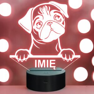Lampka Nocna LED Mops Rasa Psa z Imieniem na Prezent v.1