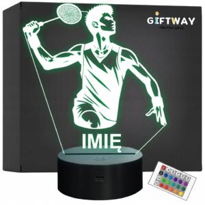 Lampka Nocna LED Statuetka Badminton Sport Aktywność na Prezent Grawer v.4