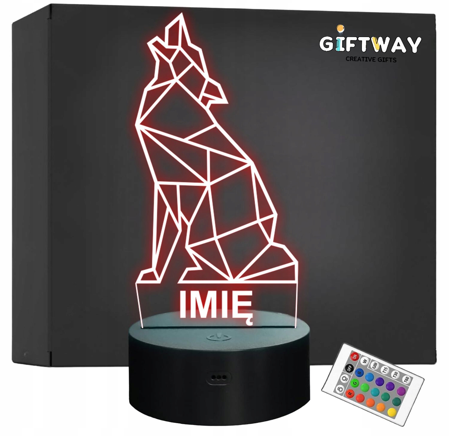 Lampka Nocna LED 3D Z Imieniem Grawer Wilk Wolf na Prezent Lampka Nocna LED 3D Z Imieniem Grawer Wilk Wolf na Prezent