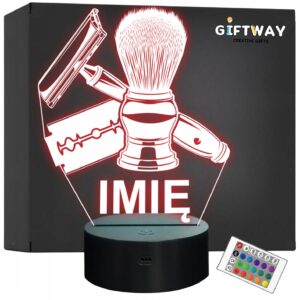 Lampka Nocna LED Imię Statuetka Barber Żyletka i Pędzel na Prezent Grawer