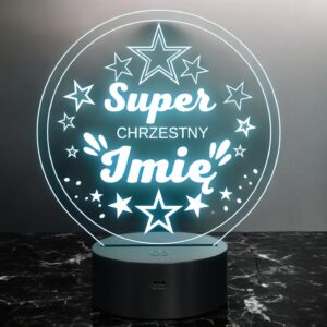 Lampka Nocna LED Statuetka Super Chrzestny Chrzest na Prezent Grawer