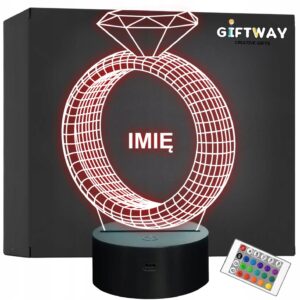 Lampka Nocna LED Pierścionek Dowolny Napis Grawer z Imieniem na Prezent