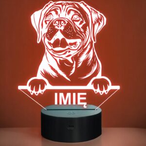 Lampka Nocna LED Dog z Bordeaux Rasa Psa z Imieniem na Prezent