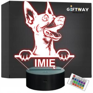 Lampka Nocna LED Pinczer miniaturowy Rasa Psa z Imieniem na Prezent