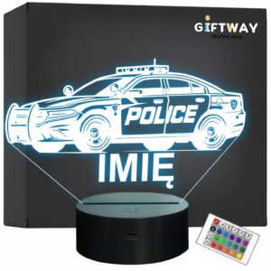 Lampka Nocna LED Imię Wóz Policyjny Radiowóz na Prezent Grawer v.2