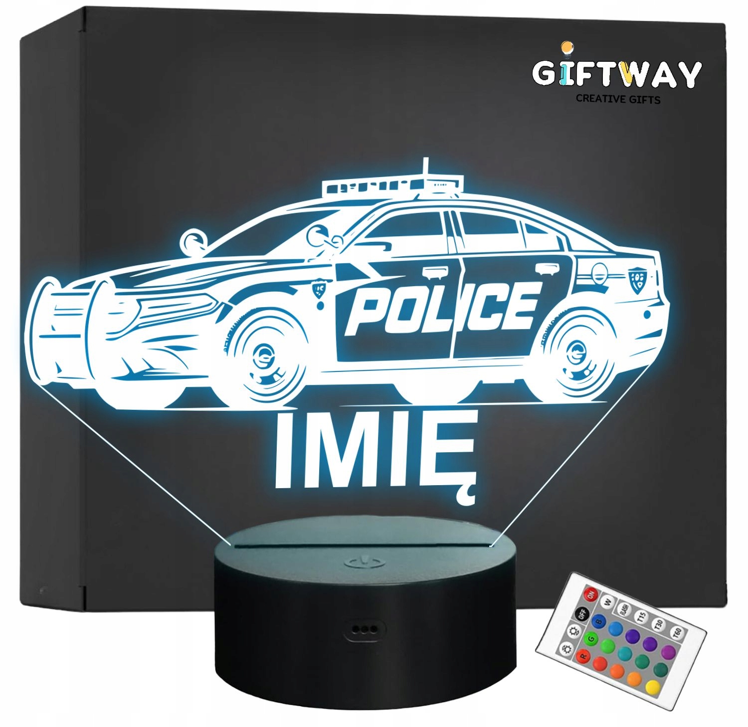Lampka Nocna LED Imię Wóz Policyjny Radiowóz na Prezent Grawer v.2 Lampka Nocna LED Imię Wóz Policyjny Radiowóz na Prezent Grawer v.2