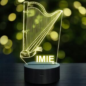 Lampka Nocna LED Imię Statuetka Harfa Instrument na Prezent Grawer