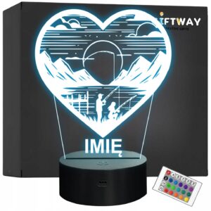 Lampka Nocna LED Statuetka Wędkowanie Ryba Łowienie w Sercu Prezent Grawer