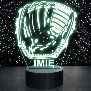 Lampka Nocna LED Z Imieniem Grawer Rękawica Baseball Sport na Prezent