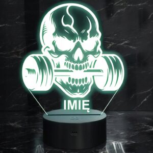Lampka Nocna LED Imię Statuetka Czaszka Hantle Siłownia Prezent Grawer