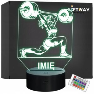 Lampka Nocna LED Imię Kulturystka Siłownia Sztanga na Prezent Grawer v.2