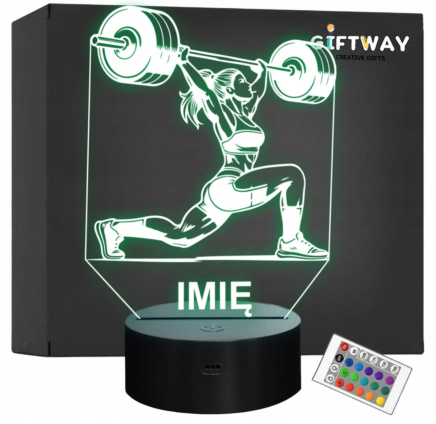 Lampka Nocna LED Imię Kulturystka Siłownia Sztanga na Prezent Grawer v.2 Lampka Nocna LED Imię Kulturystka Siłownia Sztanga na Prezent Grawer v.2