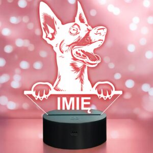 Lampka Nocna LED Pinczer miniaturowy Rasa Psa z Imieniem na Prezent
