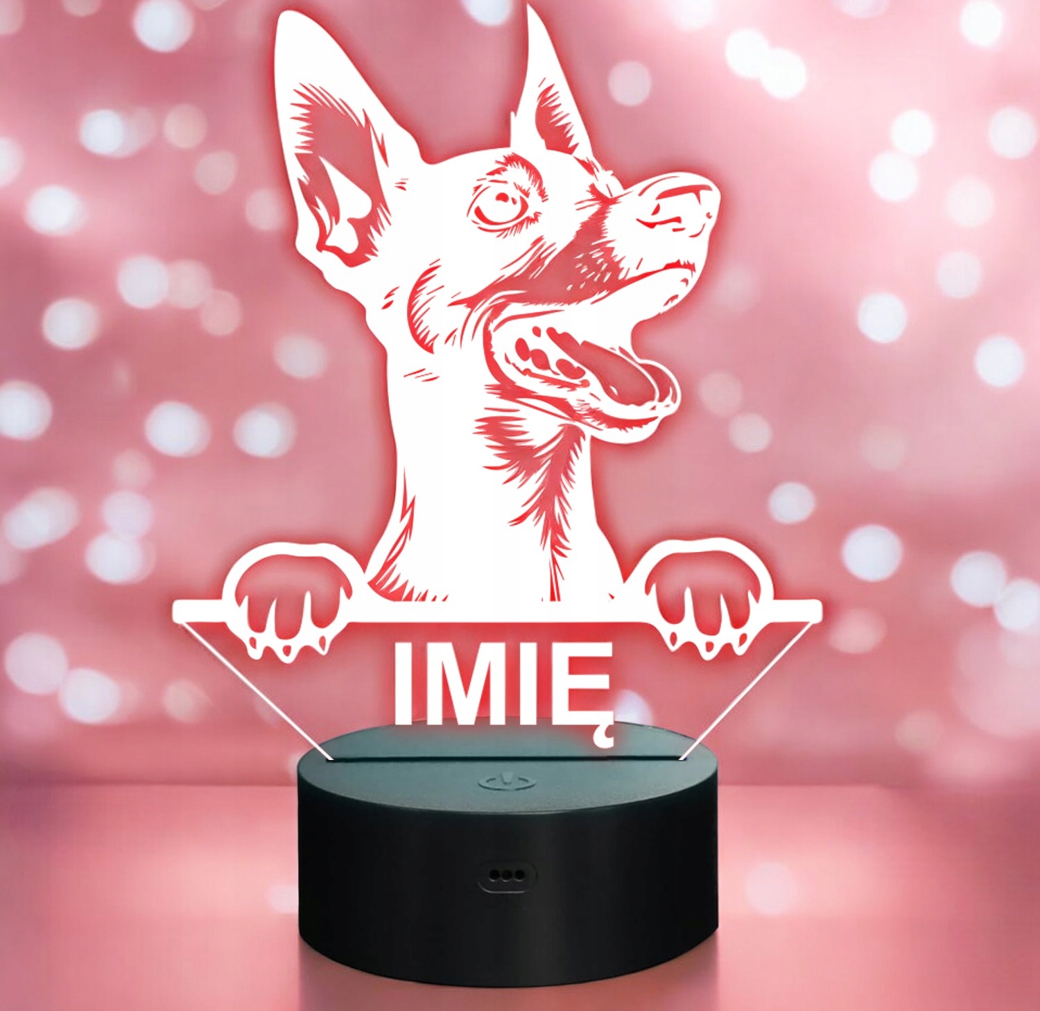 Lampka Nocna LED Pinczer miniaturowy Rasa Psa z Imieniem na Prezent Lampka Nocna LED Pinczer miniaturowy Rasa Psa z Imieniem na Prezent
