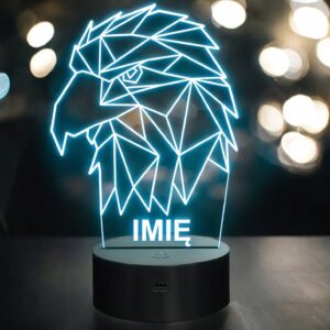 Lampka Nocna LED 3D Z Imieniem Grawer Orzeł Ptak na Prezent Personalizowana