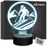 Lampka Nocna LED Statuetka Sporty Zimowe Narty Narciarz Prezent Grawer v.5