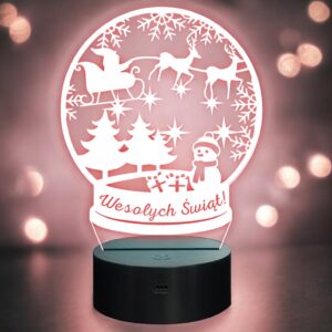 Lampka Nocna LED Boże Narodzenie Kula Święty Mikołaj na Prezent Grawer