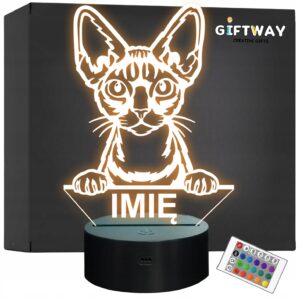 Lampka Nocna LED Devon Rex Rasa Kota z Imieniem na Prezent