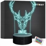 Lampka Nocna LED 3D Z Imieniem Grawer Jeleń Geometryczny na Prezent