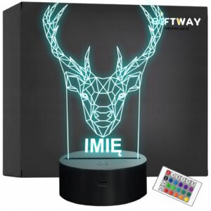Lampka Nocna LED 3D Z Imieniem Grawer Jeleń Geometryczny na Prezent