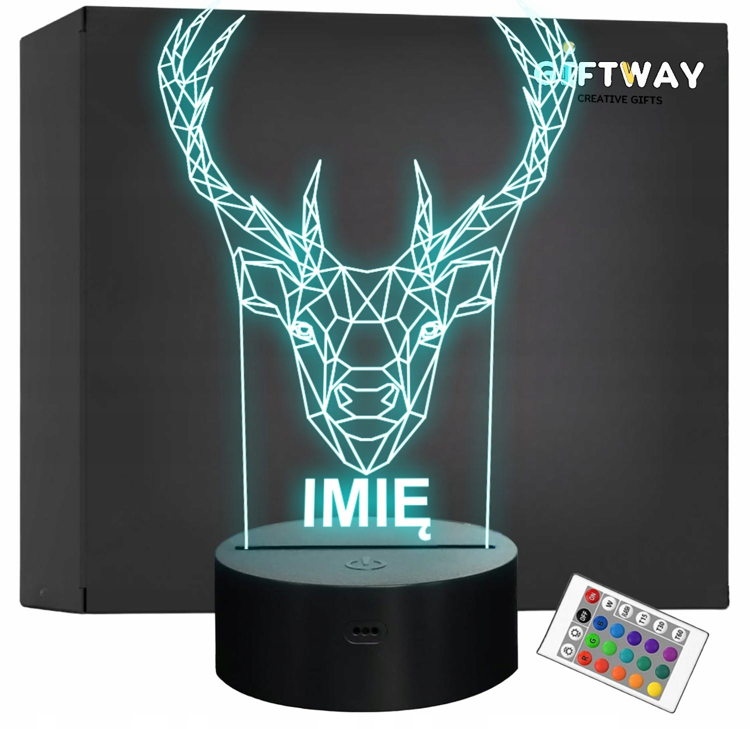 Lampka Nocna LED 3D Z Imieniem Grawer Jeleń Geometryczny na Prezent Lampka Nocna LED 3D Z Imieniem Grawer Jeleń Geometryczny na Prezent
