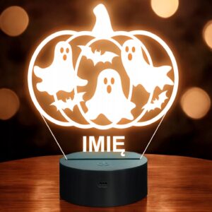Lampka Nocna LED Imię Statuetka Halloween Dynia Duchy na Prezent Grawer