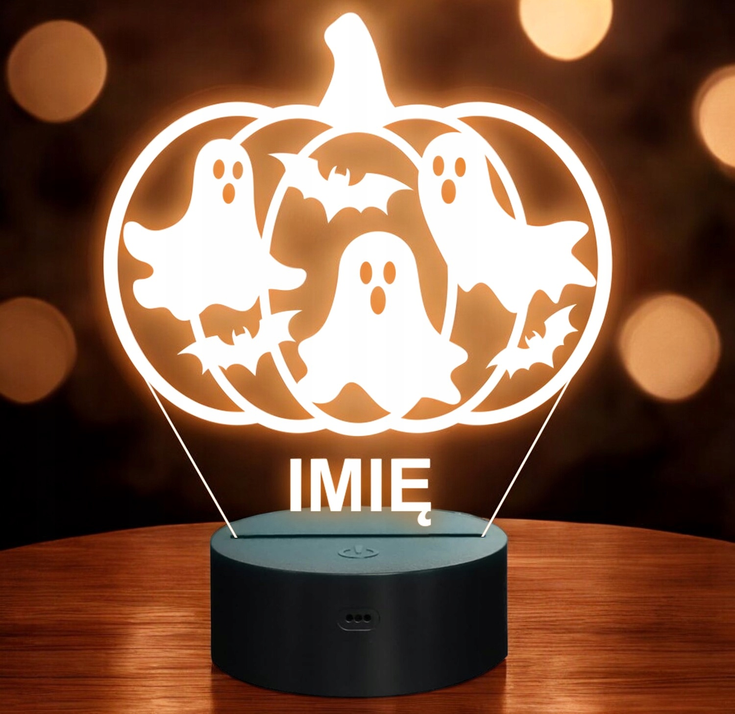 Lampka Nocna LED Imię Statuetka Halloween Dynia Duchy na Prezent Grawer Lampka Nocna LED Imię Statuetka Halloween Dynia Duchy na Prezent Grawer
