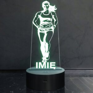 Lampka Nocna LED Z Imieniem Grawer Biegaczka Jogging Sport na Prezent v.2