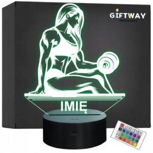 Lampka Nocna LED Imię Kulturystka Siłownia Hantle na Prezent Grawer v.2