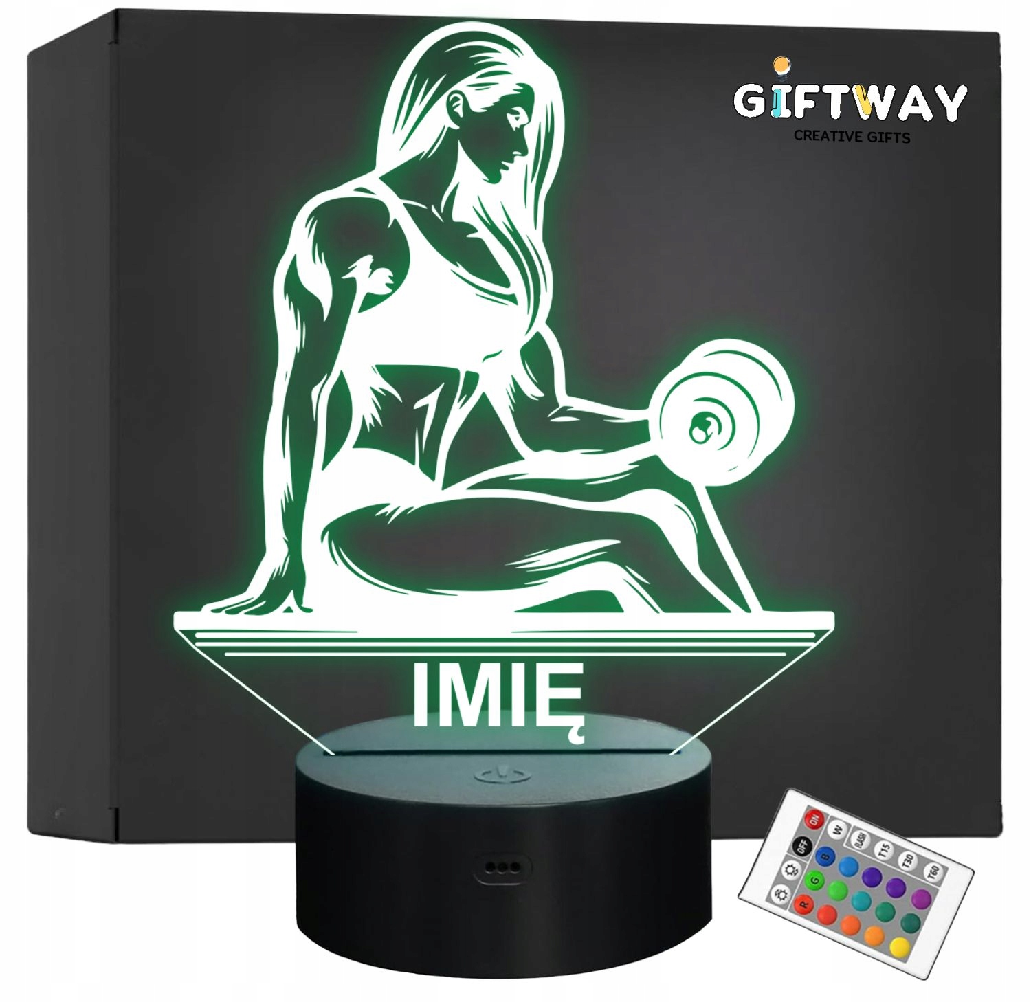 Lampka Nocna LED Imię Kulturystka Siłownia Hantle na Prezent Grawer v.2 Lampka Nocna LED Imię Kulturystka Siłownia Hantle na Prezent Grawer v.2