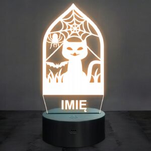 Lampka Nocna LED Imię Statuetka Halloween Ramka Kot Pająk Prezent Grawer