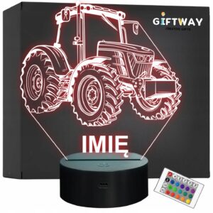 Lampka Nocna LED Imię Statuetka Traktor Rolnik na Prezent Grawer v.3