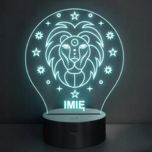 Lampka Nocna Lew LED Znak Zodiaku Horoskop z Imieniem Prezent Grawer