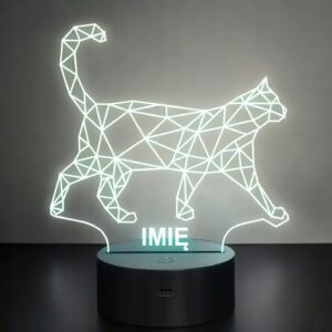 Lampka Nocna LED Z Imieniem Grawer Kot Geometryczy na Prezent
