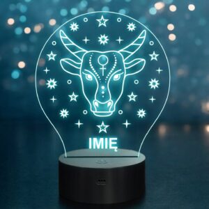 Lampka Nocna Byk LED Znak Zodiaku Horoskop z Imieniem Prezent Grawer