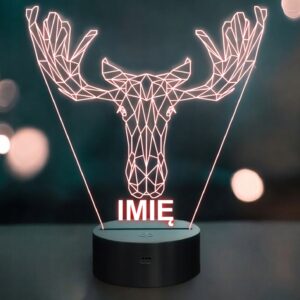 Lampka Nocna LED 3D Z Imieniem Grawer Łoś Personalizowana na Prezent