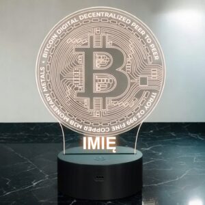 Lampka Nocna LED Bitcoin Kryptowaluty Trading z Imieniem Prezent Grawer