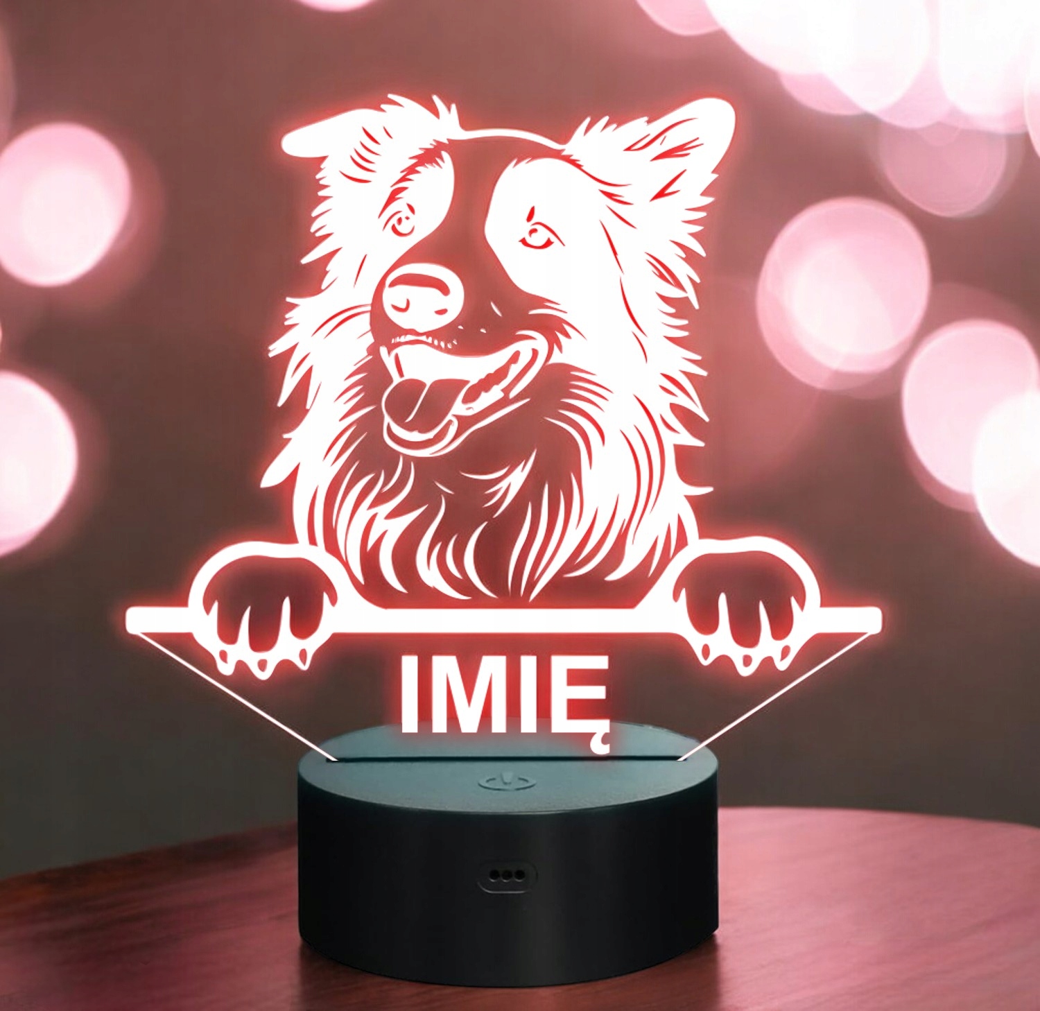 Lampka Nocna LED Border Collie Rasa z Imieniem na Prezent v.2 Lampka Nocna LED Border Collie Rasa z Imieniem na Prezent v.2