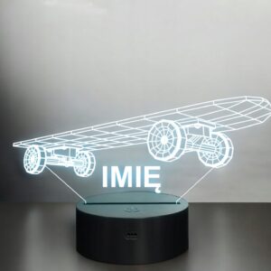 Lampka Nocna LED Z Imieniem Grawer Geometryczny Deskorolka Deska