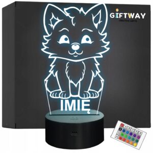 Lampka Nocna LED Z Imieniem Słodki Wilk dla Dzieci na Prezent z Grawerem