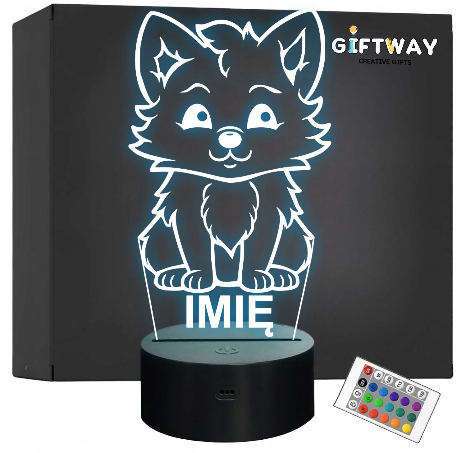 Lampka Nocna LED Z Imieniem Słodki Wilk dla Dzieci na Prezent z Grawerem Lampka Nocna LED Z Imieniem Słodki Wilk dla Dzieci na Prezent z Grawerem