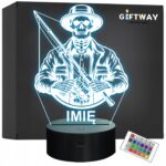 Lampka Nocna LED Statuetka Wędkowanie Kościotrup na Księżycu Prezent Grawer