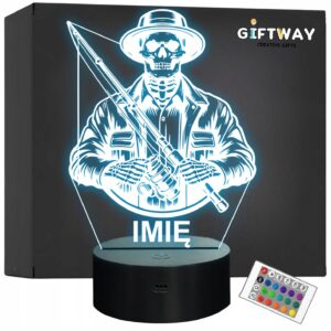 Lampka Nocna LED Statuetka Wędkowanie Kościotrup na Księżycu Prezent Grawer