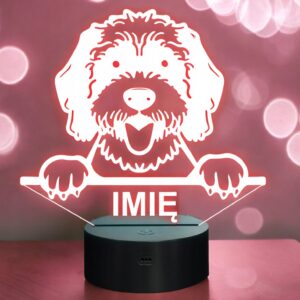 Lampka Nocna LED Portuguese Water Dog Rasa Psa z Imieniem na Prezent v.2