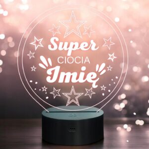 Lampka Nocna LED Statuetka Super Ciocia Rodzina na Prezent Grawer